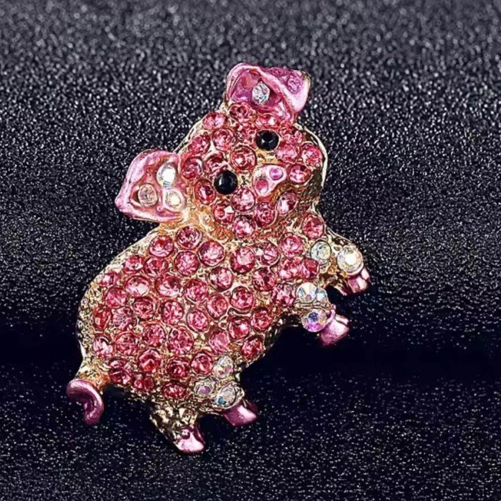 Pink Crystal Pig Brooch
